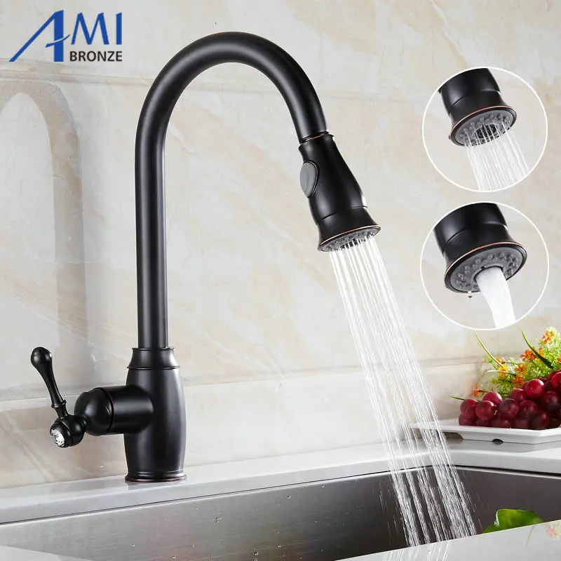 Pull Out faucets Chrome Black Nickel bathroom basin mixer tap Swivel