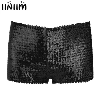 

Women Sexy Clubwear Dancing Pole Performance Stretchy Glitter Sequins Dance Mini Shorts Boxer Briefs Underwear Lingerie Panties
