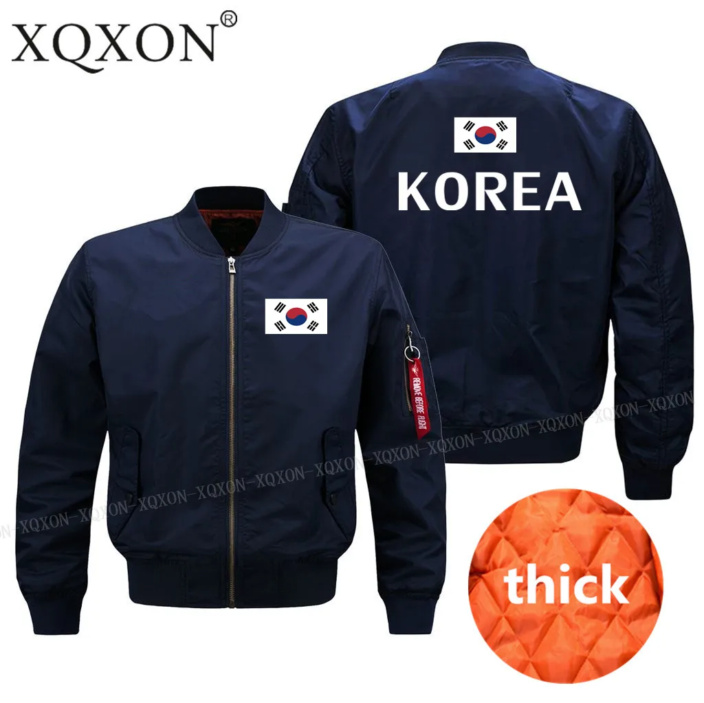 XQXON-casual осень зима новые мужские пальто куртки Южная Корея Флаг печатные мужские военные куртки размера плюс S-6XL J146 - Цвет: Dark blue thick