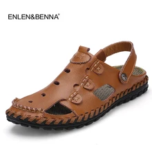 Кожаная Летняя обувь; мужские сандалии; роскошные модные мужские сандалии; пляжная обувь; Вьетнамки; Повседневная дышащая обувь на мягкой подошве;