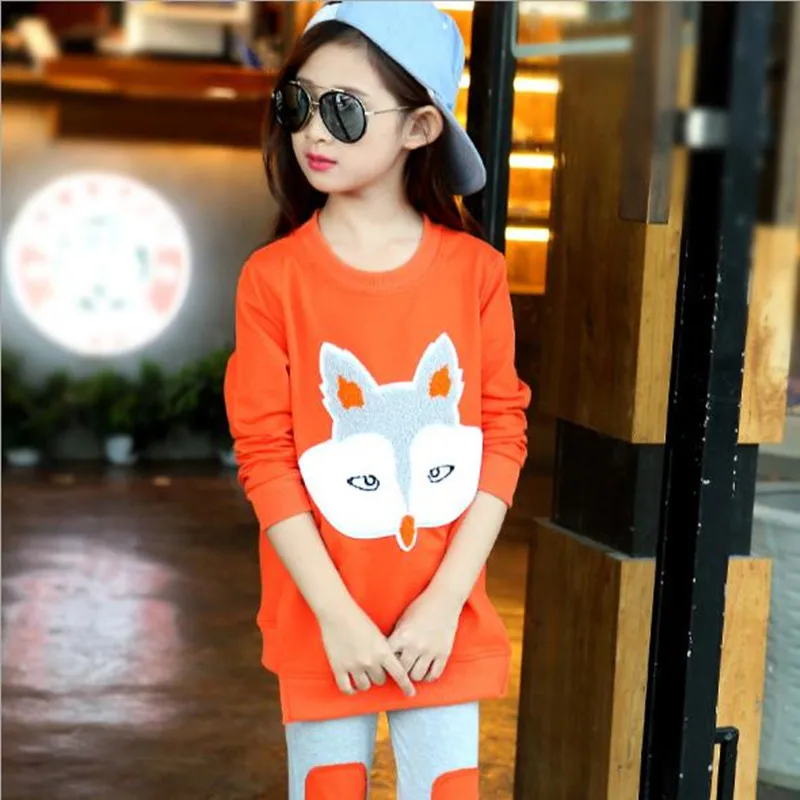  Girls Fox Tshirt Tops Patch Leggings 2PCS Clothes Sets 16
