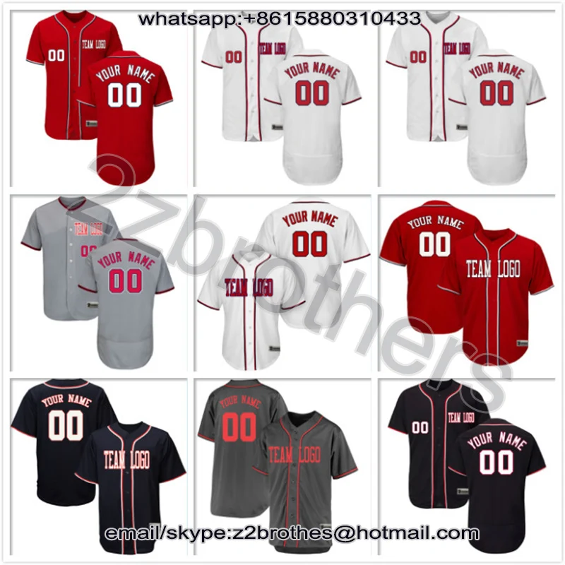 

China OEM Custom Baseball Jersey Full Button Design DIY Your Own College T-Shirt Sew Logo Name Number Washington Gray White Red