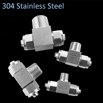 

Stainless steel 304 tee tube fitting quick-twist joint middle threaded PU pipe joint 6 8 10 12MM O.D connector pipe fittings