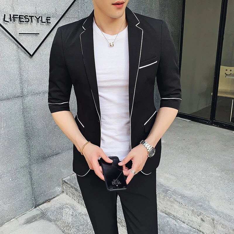 Белые мужские костюмы черного цвета, мужские летние шорты, комплект из 2 предметов, корейский стиль, Ternos, деловая одежда, мужские дизайнерские костюмы серого цвета