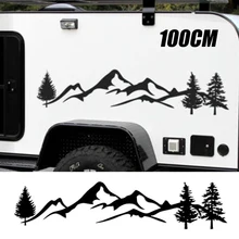 Pour SUV RV Camper Offroad 1pc 100cm noir/blanc arbre montagne voiture décor PET réfléchissant forêt voiture autocollant autocollant Mayitr