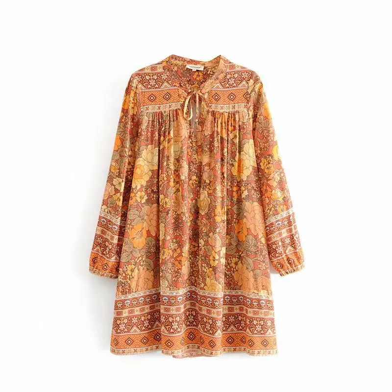 

DJF50-8272 European and American fashion positioning printed backless long-sleeved dress