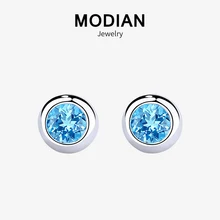 Modian Популярные Настоящее серебро 925 проба круглые рок синие хрустальные CZ серьги-гвоздики для женщин модные тонкие серьги серебристого цвета; бижутерия