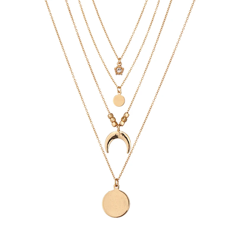 Yhpup Новое модное многослойное ожерелье из цинкового сплава с кулоном для монет винтажное металлическое ожерелье в стиле барокко для женщин ювелирные аксессуары