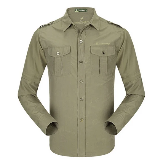 LoClimb, Мужская съемная быстросохнущая походная рубашка, мужские военные уличные спортивные рубашки, мужская рубашка для альпинизма, треккинга, рыбалки, AM338 - Цвет: army green
