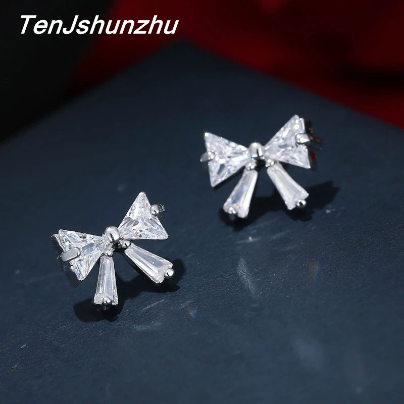 

Wholesale 100% 925 Sterling Silver Prevent Allergy Bowknot Stud Earrings for Women Wedding Earrings Brincos Fashion Jewelry