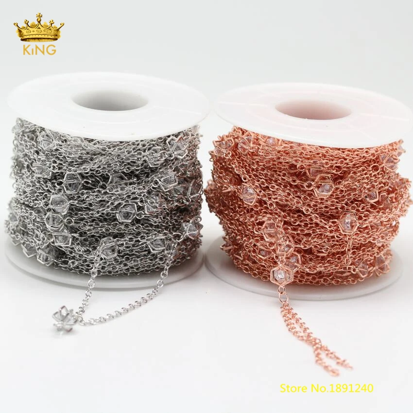 5meters Octangle Hollow with Clear Zircon Chains,Double Chains Wire
