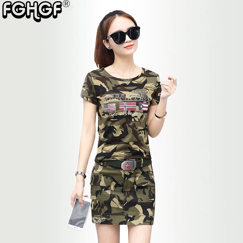 

military style 2 Piece Sets Women camouflage print T-Shirt &camouflage shorts Sets Fashion Casual Ladies Set Suits 8732