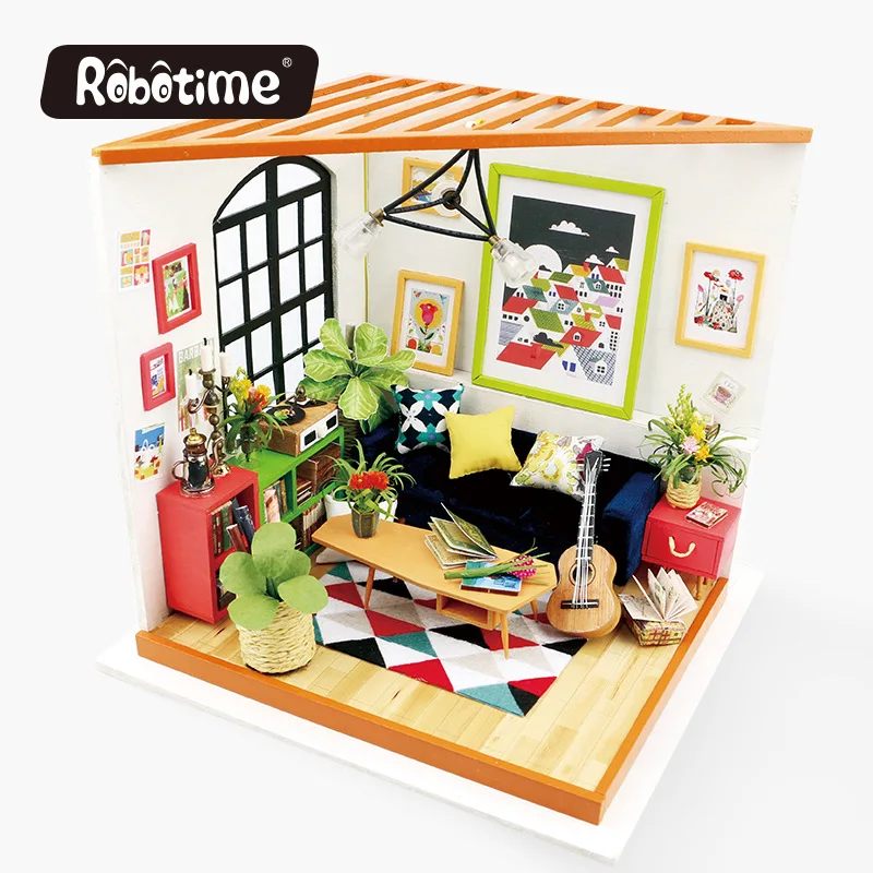 

Free shipping DIY Dollhouse Kit-Locus's Sitting Room with LED light Children Model Building Miniature Doll House Kits Toy R7