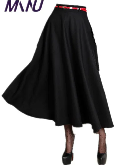 6XL плюс размеры юбка 2018 для женщин зима Saia longa Faldas largas Высокая талия Макси Длинные трапециевидной формы плиссированные шерсть в пол