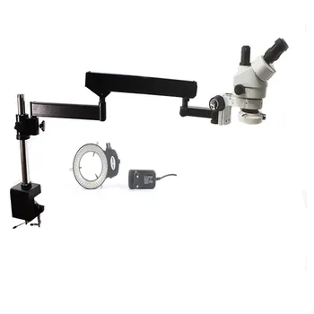 

Simul-Focal 7X-45X Trinocular Stereo Microscope Articulating Arm Clamp Microscope 144 Led ring Light lamp
