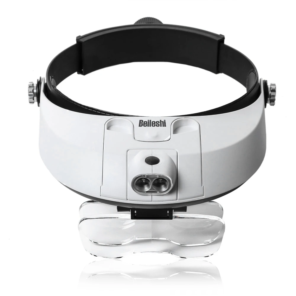 

81001-G Adjustable Headband Magnifying Glass 2 Detachable LED Headband Illuminated Magnifier 5 Replaceable Lens Led Magnifier