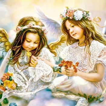 

Square full of Diamond Painting Cross Stitch two cute angels diamonds cross stitch living room home decoration sale