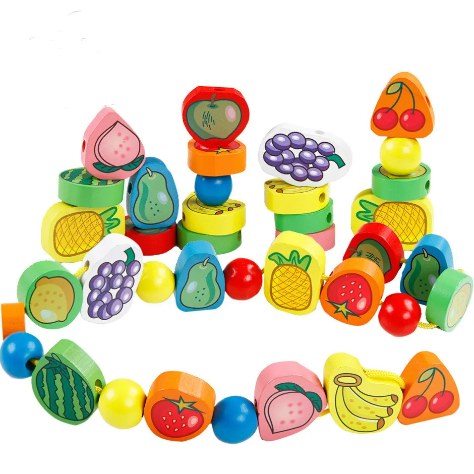 

Baby Education Toys DIY Wooden String Fruit beaded Toy Color Cognition/Domino game Toy for early teaching 0.6