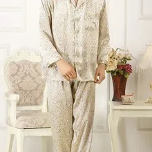 Шелк тутового шелкопряда пижамный комплект, Мужская шелковая Домашняя одежда, брюки с длинным рукавом, бежевый принт, большой размер, повседневная одежда 3