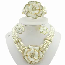 Rose flor joyería conjuntos africano grandes sistemas de la joyería mujeres collar joyería de la boda collar de oro