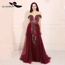 Alagirls A Line вышитые бисером платья для выпускного вечера V шеи с плеча вечернее платье Vestido de fiesta Формальное вечернее платье Vestido de noche