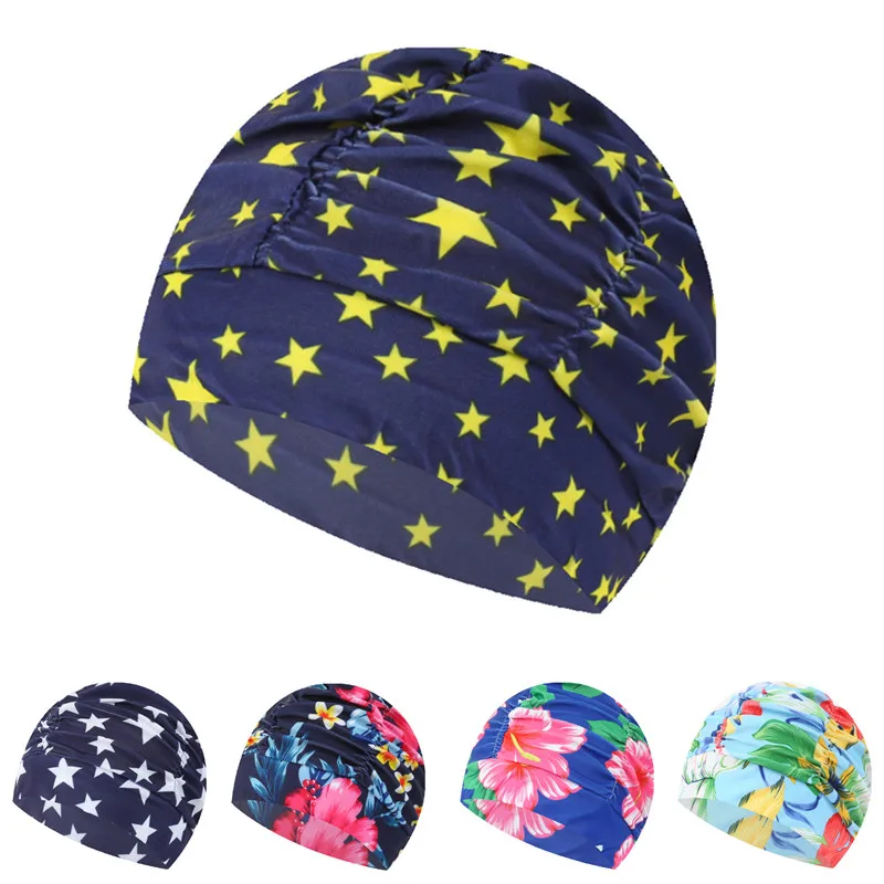 

High Elastic Breathable Print Swimming Cap for Long Hair Protect Ears Sports Swim Pool Hat Swimming Cap for Men & Women Adults