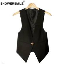 SHOWERSMILE Black Sleeveless Vests For Women Slim Fit Waistcoat Single Button Suit Vest Female OL Jackets Autumn Summer Gilet