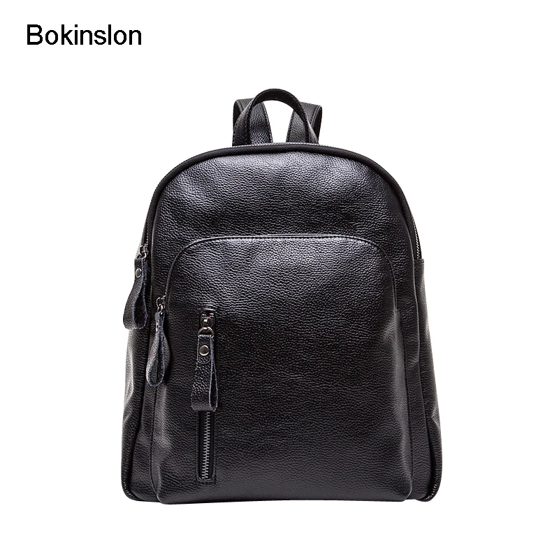Bokinslon Travel Backpacks Women PU Leather Solid Color Woman Backpacks Bags Zipper Fashion Female Popular Bags