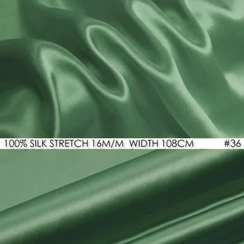 

SILK STRETCH SATIN Fabric 108cm width 16momme/95% Natural Silk Fabric+5%Lycra Wedding Dress-NO 36 Sea Green