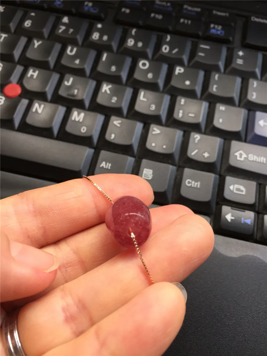 

19*12Natural Red Ice Strawberry Quartz Crystal Barrel Shape Pendant Silver Chain AAAA