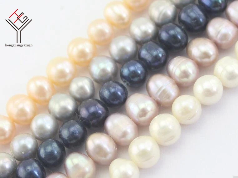 

One Strands Real Pearl 10mm Bright White Pink Purple Black Gray Pearl Natural Freshwater Pearl loose beads 35cm / 15inch