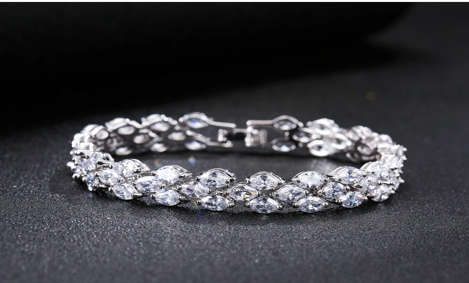 ZAKOL Модный свадебный комплект ювелирных изделий с белым листом, кубический цирконий, ожерелье, серьги, браслет, полный набор для женщин FSSP253