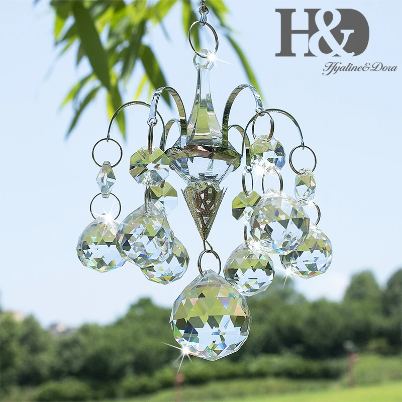 H&D Crystal Sun Catcher Rainbow Maker Window Hanging Chandelier Prisms Bead Chakra 20mm Balls Suncatcher Garden Home Decoration