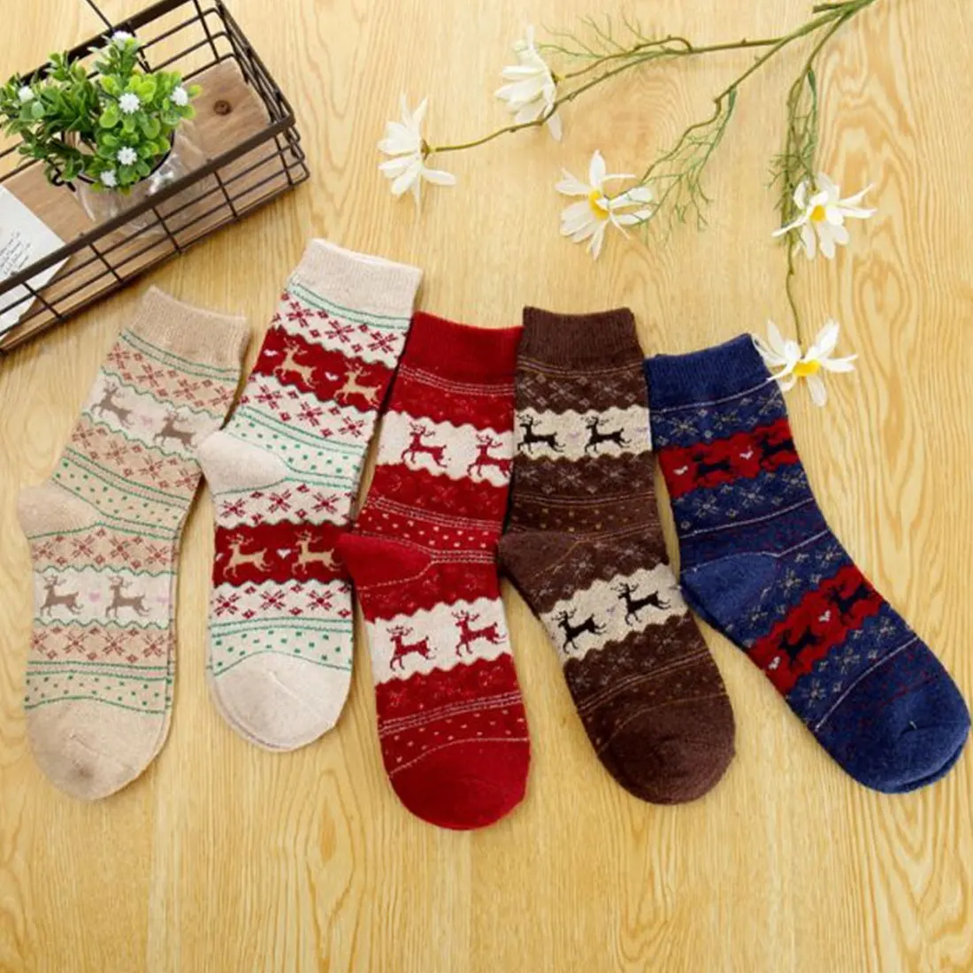 Популярные женские носки Женская рождественскя Подарочная снежинка носки с оленями зимняя Милая шерсть Снежинка Олень 3d носки теплые носки с животными