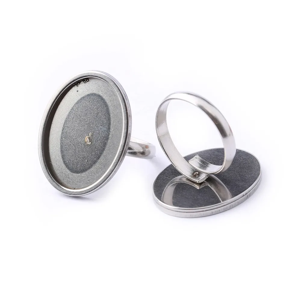 

reidgaller 5pcs oval cabochon ring base 18x25mm stainless steel adjustable rings bezel blanks diy jewelry making accessories