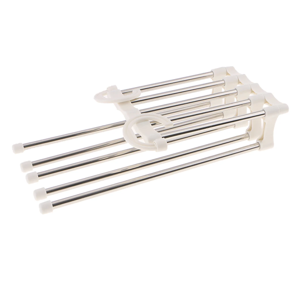Trousers Hanger 5 in 1 Stainless Steel Metal Clothes Pants Slacks Trousers Jeans Organizer Hanger Rack