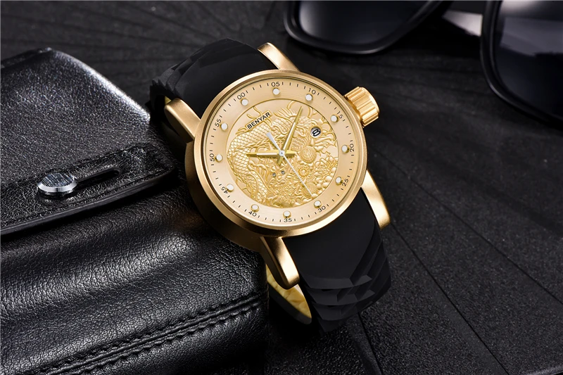 Роскошные брендовые BENYAR силиконовые часы мужские водонепроницаемые военные кварцевые наручные часы Мужские часы золотые черные Reloj Hombre