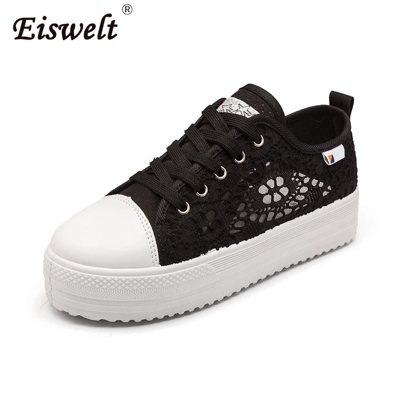 

EISWELT New Summer Women Flats Lace Canvas Shoes Woman Casual Shoes Hollow Floral Print Breathable Platform Women Shoes