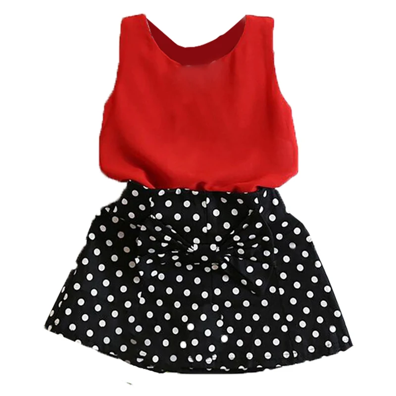 

Summer Girls Clothes 2018 Casual Children Clothing Sets Kids Girl Sleeveless Shirts Dot Skirt Clothes Set Kids Suit for Girls