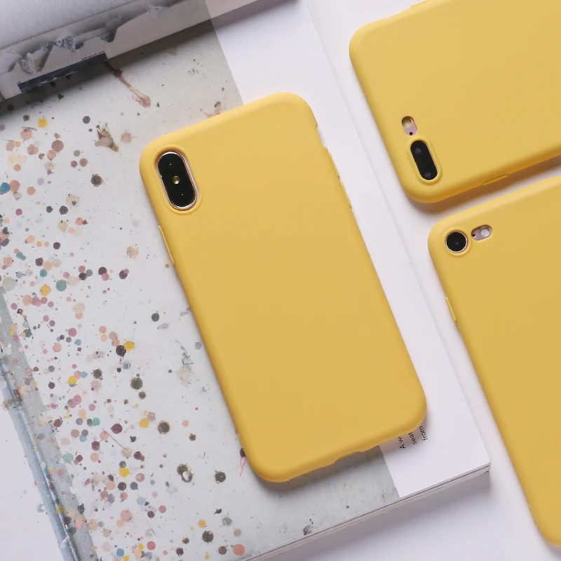 Для iPhone 7Plus 7 6S 5S 8 8Plus X XS Max 11 Pro Max чехол Fundas Capa Coque задняя крышка силиконовый Твердый яркий матовый простой мягкий тонкий телефон - Цвет: Yellow