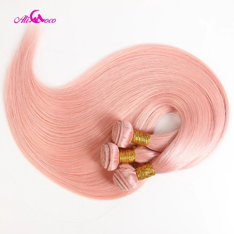 Ali Coco бразильские прямые волосы 3/4 пучков с закрытием полностью розовые человеческие волосы пучки с 4*4 синтетическое закрытие волос remy