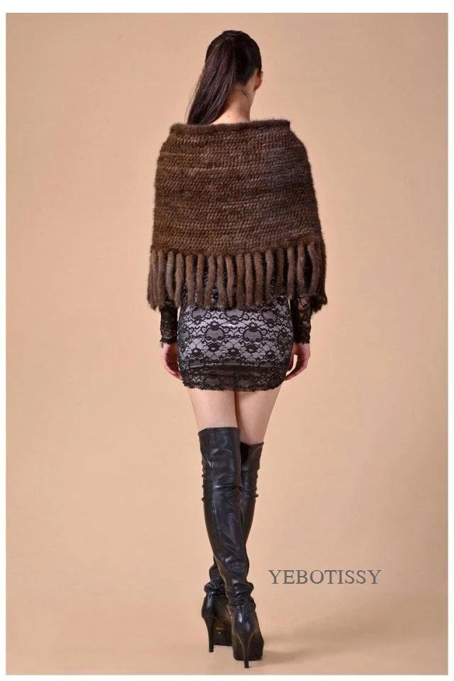 women knitted mink fur shawl with tassels(7)