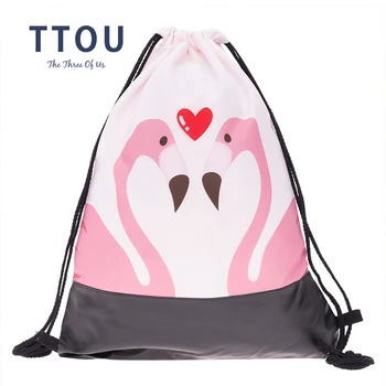 

TTOU Women Casual Drawstring Bag Pu Leather Bottom Canvas Backpack Cute Printed Travel Bag Mochilas Storage Leisure Bag