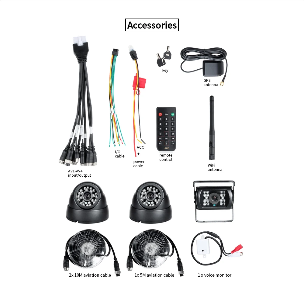  Cámara de 3 uds para coche interior + trasera con visión nocturna al aire libre + 4CH GPS WIFI 1080