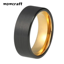 Tungsten Ring 8mm for Men Women Black Brushed Finish Gold Inside Wedding Bands Ring цена Tungsten Ring 8mm for Men Women Black Brushed Finish Gold Inside Wedding Bands Ring цены онлайн