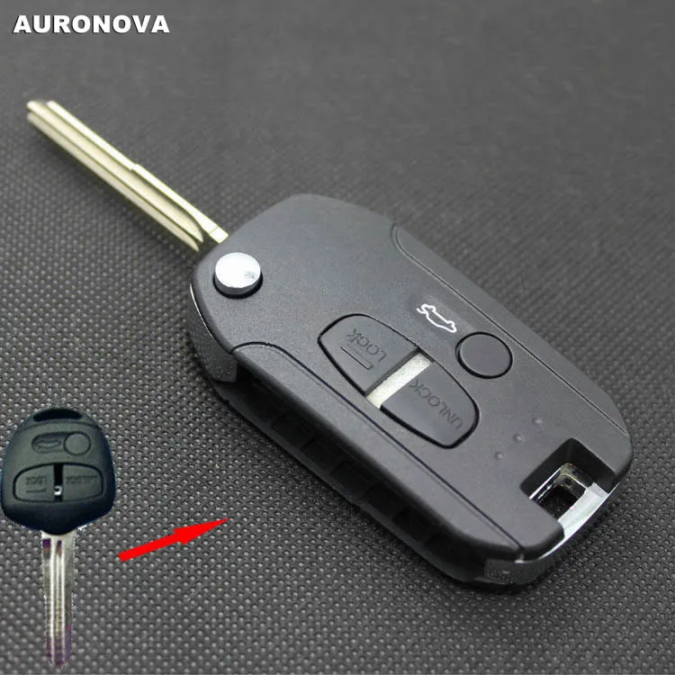 

AURONOVA New Upgrade Flip Folding Key Shell for Mitsubishi Lancer 3 Buttons Modified Remote Car Key Case Right Groove Blade