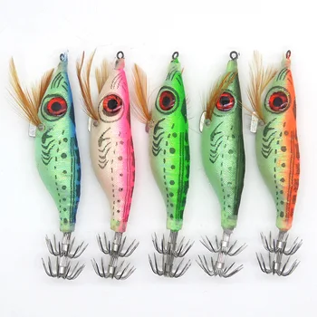 

Luminous Squid Jigs 1 Piece 10cm 9g Big Eyes Wood Shrimp with Octopus Squid Jig Hooks Cuttlefish Fishing Lure Glow In Dark