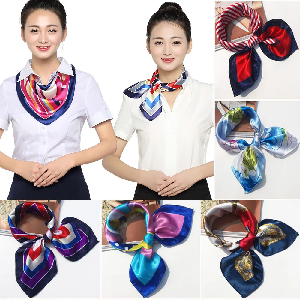 

2018 New 50*50CM Small Soft Silk Scarf Women For Flight Attendant Fashion Bandana Women Head Scarf Elegant Shawl Scarfs