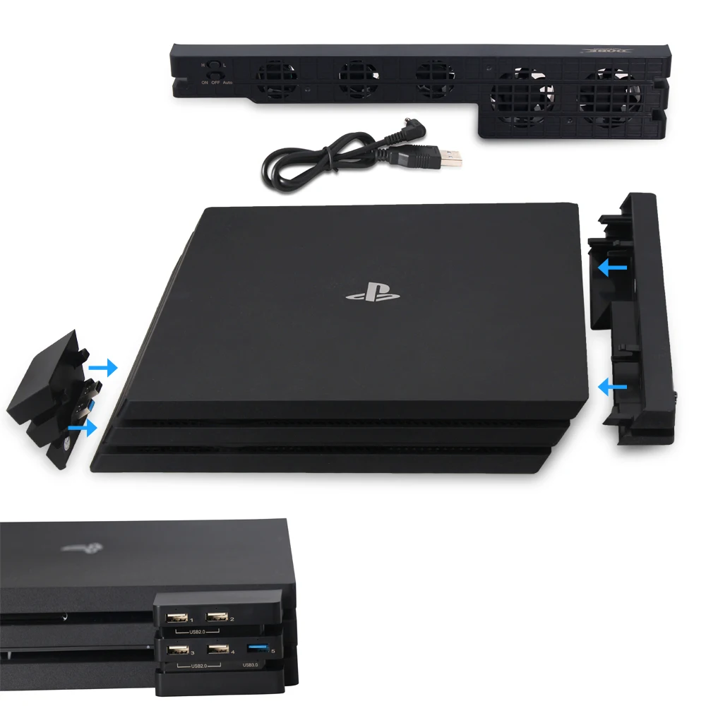 ДОБЕ 2-в-1 Turbo кулер и USB Hub комбинированный комплект для PS4 Pro Сенсор Температура контролируемого охлаждения вентилятор и адаптер Зарядное устройство контроллера