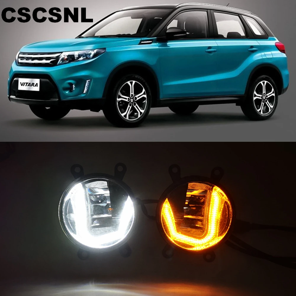 3-в-1 функции светодиодный для Suzuki Vitara DRL Дневной светильник автомобиля проектор противотуманный фонарь сигнал поворота светильник